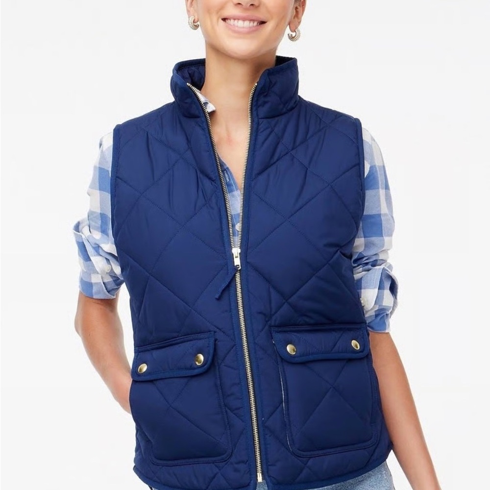 J. Crew Women's Navy Blue Quilted Primaloft Puffer FullZip Vest Size X-Small